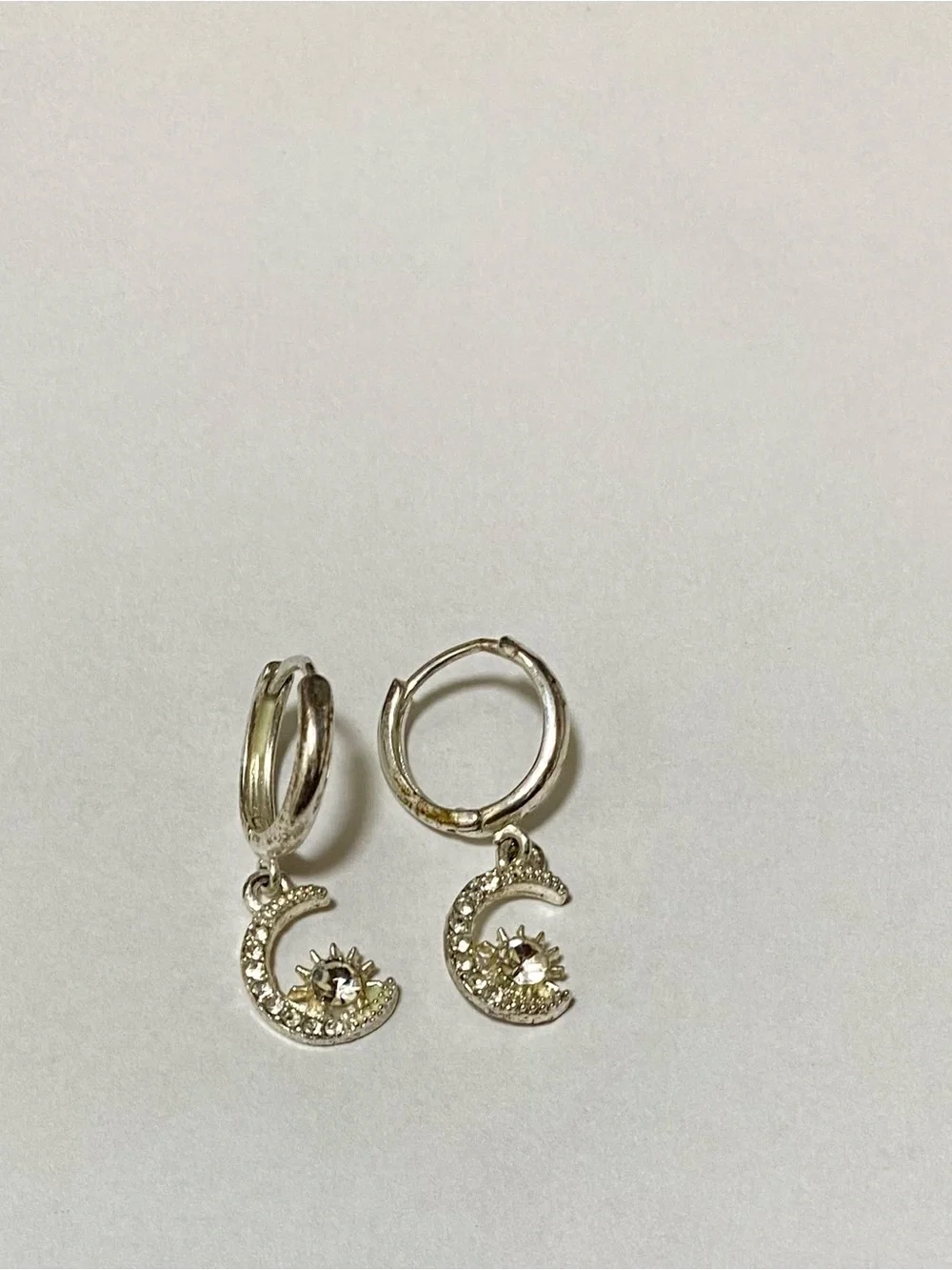 Luna Sol Italy Silver Plated Sun Moon Huggie Hoop Earrings